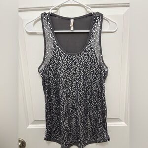 Sequin Sparkly Sleeveless Top - Silver/Grey